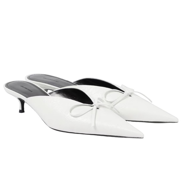 Balenciaga Shoes - BALENCIAGA Knife Bow Arena Lambskin Leather Mules in White Size 39